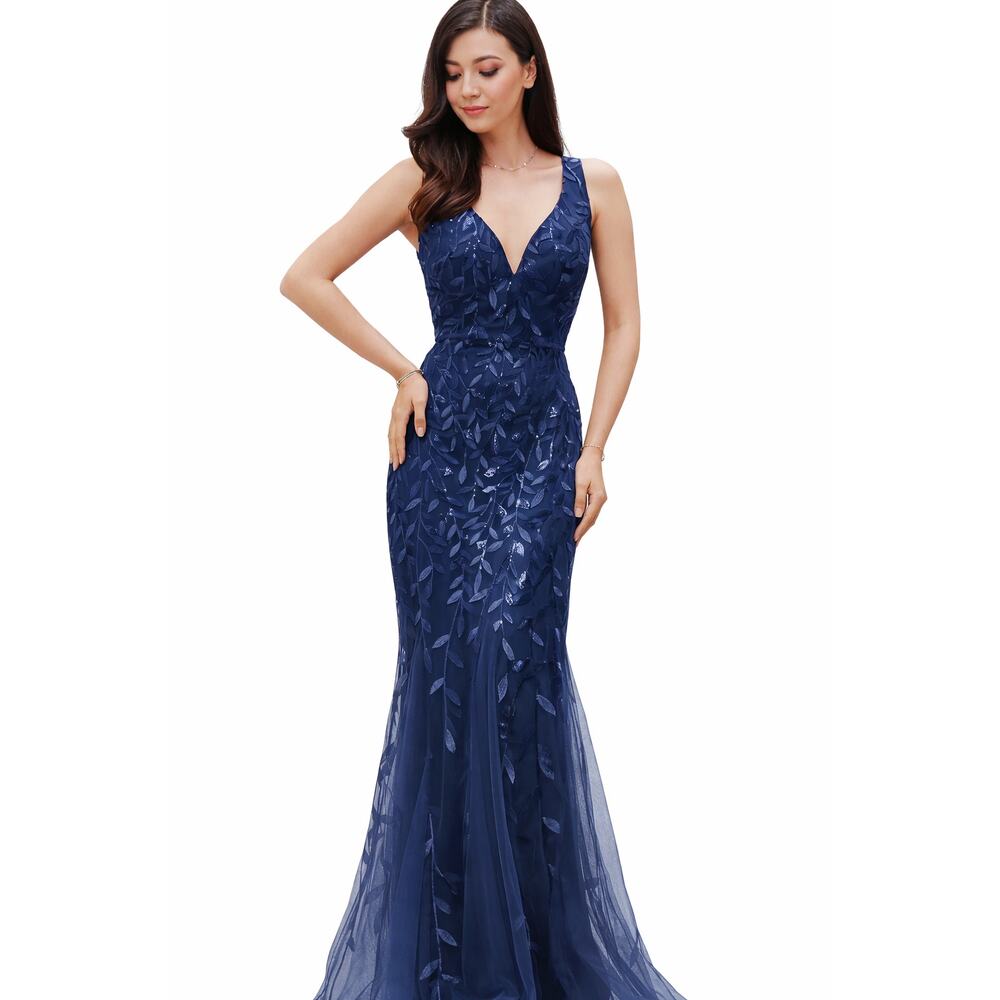 House of Jovelle Evening Gown Dress Women M Navy Blue Mermaid Formal Elegant